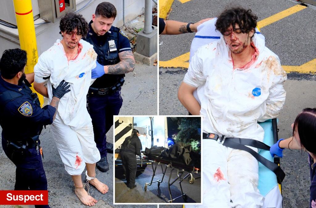 Disturbed Staten Island teen seen bloodied on gurney as he’s charged with murder for allegedly decapitating mom’s boyfriend